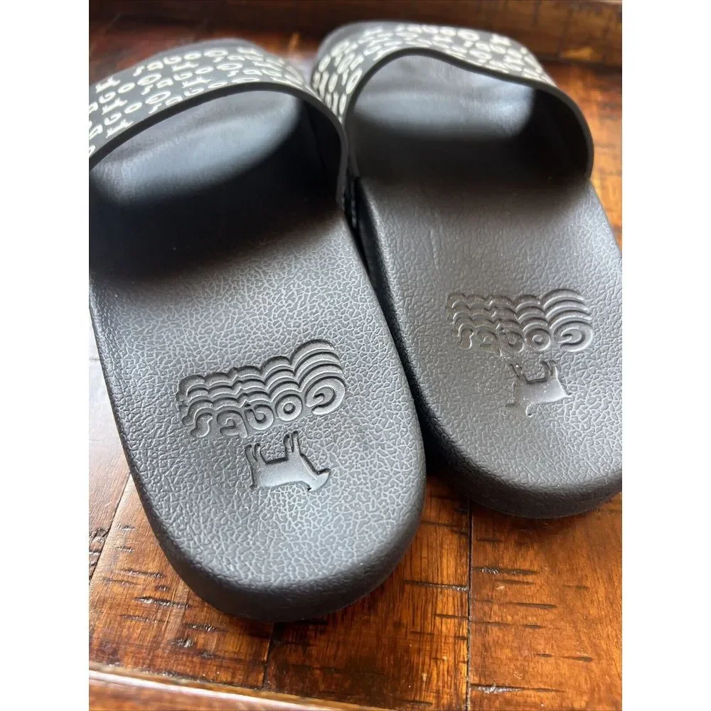 GOATS‎ Black White Logo Comfortable Slip On Slide Sz 3 Y Kids Sandals